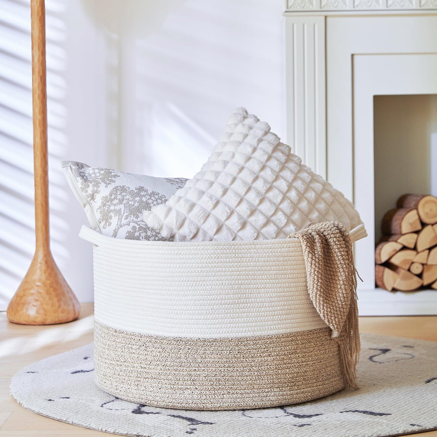 R RUNKA Extra Large Cotton Rope Basket 22" x 14" - Toy Basket for Kids -Blanket Basket for Living Room - Woven Baskets for Storage