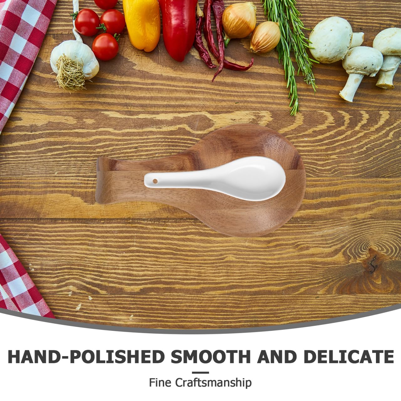 Luxshiny Wood Spoon Rest for Kitchen Counter Wooden Utensil Holder for Frying and Cooking Kitchen Spoon Rest for Ladle Spatula, 6.68 x 3.54 x 0.79 Inch