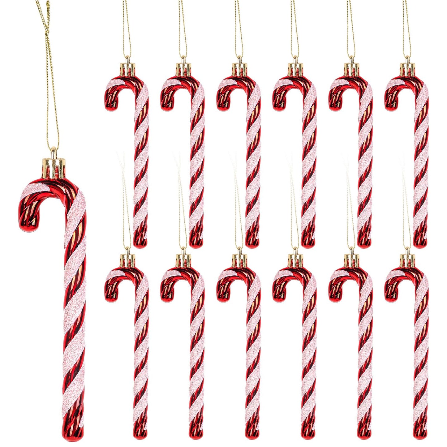 HFATMOS 12 Pcs Christmas Glitter Canes Ornaments Christmas Tree Hanging Decorations Set DIY Crafts for Home Holiday Wedding Indoor Outdoor Party Decorations Red