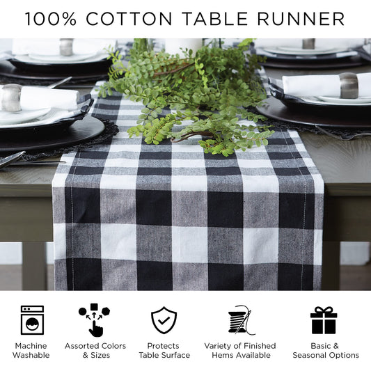 DII Farmhouse Braided Stripe Table Runner Collection, 15x72 (15x77, Fringe Included), Black