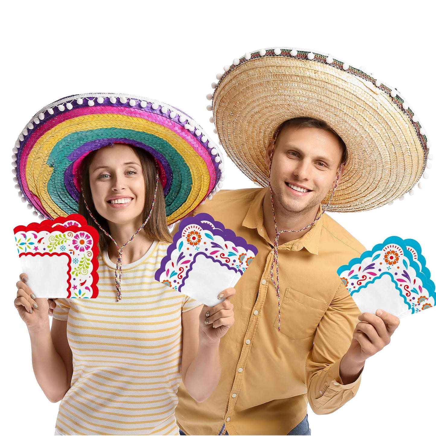 Fiesta Mexican Party Supplies - 48-Pack 3-Ply Disposable Paper Napkins, Cinco de Mayo Decorations, Taco Parties & Beverage Use, Vibrant Colors, 6.5x6.5 in