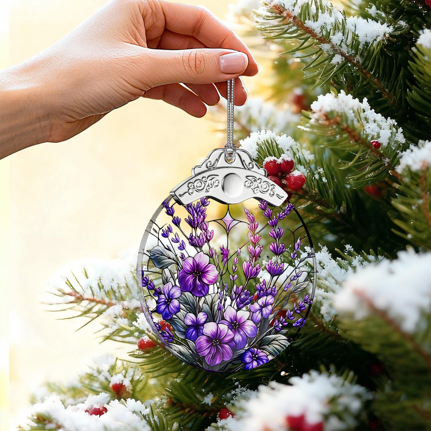 SUNQEBO Stained Glass Ornament, Purple Bauhinia and Violets Ornaments, Unique Crystal Ornaments, Hanging Holiday Presents Idea, Car Hanging Ornaments, Car Charm, Mirror Accessories