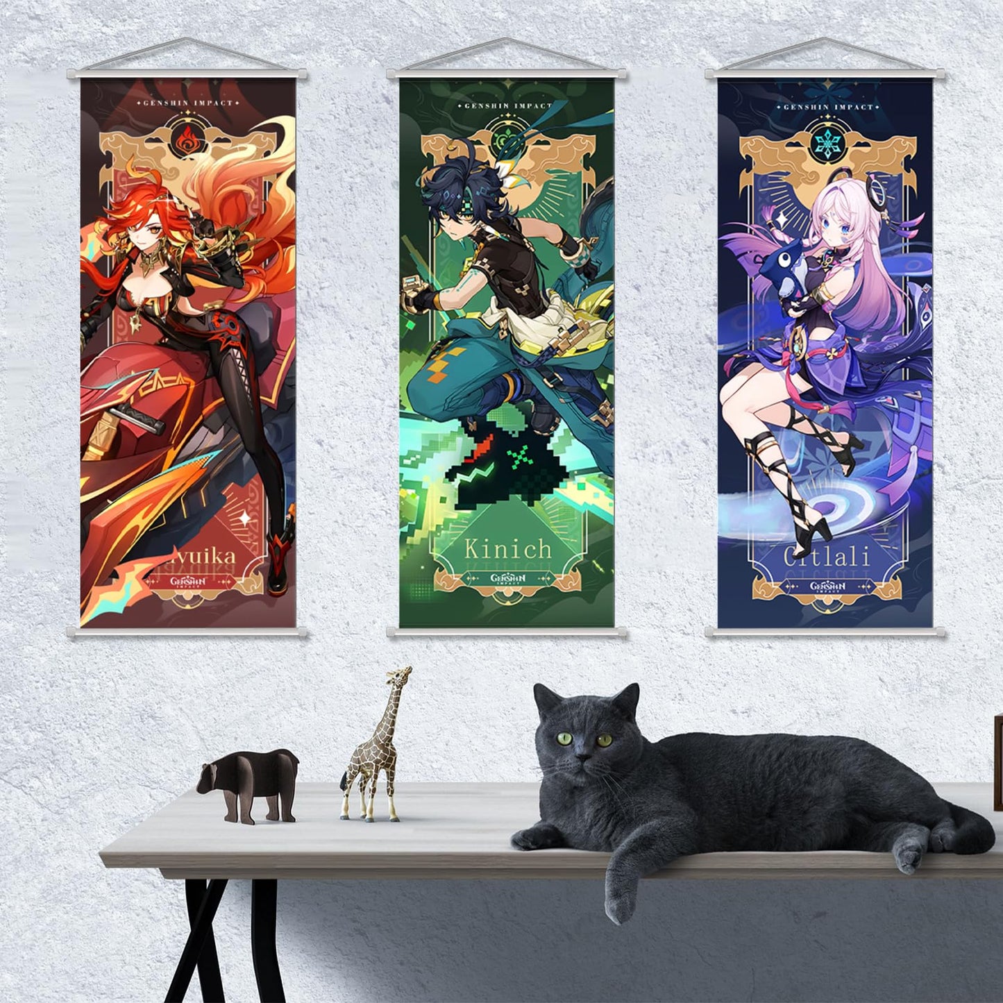 Rainteam Anime Poster Game Hanging Wall Art Artistic Canvas Character Posters with Rods for Living Room Bedroom Decor(29.5 inch x 11 inch)(Linnea)
