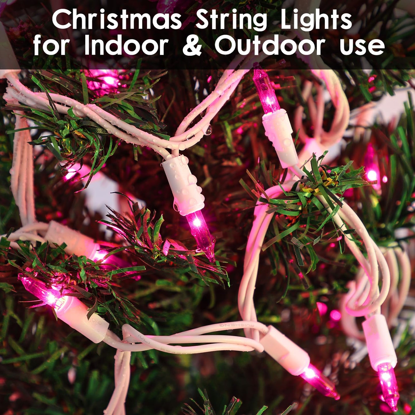 TIGOMOOV Pink Mini Christmas String Lights, 21ft 100 Count Incandescent Lights with White Cord, Plug in Pink Fairy Lights for Christmas Tree Valentine's Day Bedroom Wedding Indoor Outdoor Home Decor