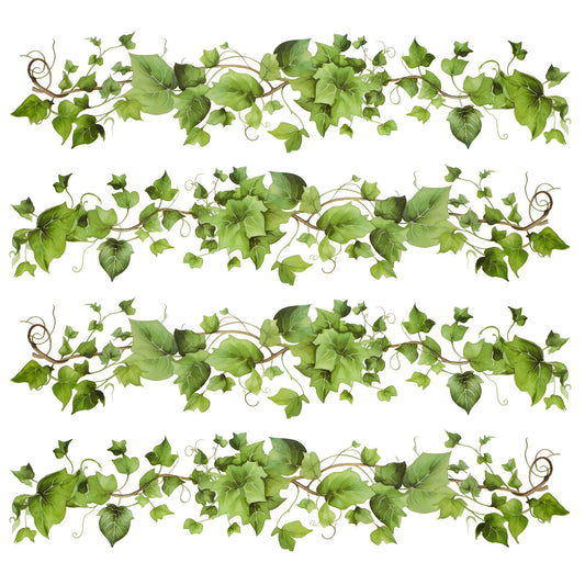 Green Leafy Vine Wall Stickers Decor 4 Pcs Green Natural Plant Wall Decals Peel and Stick Leaf Wall Stickers for Living Room Bedroom Classroom Kitchen Art Decorations