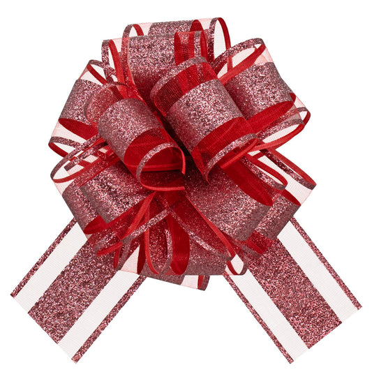 KLOVYRA Red Glitter Gift Bows– 6 Inch 6 Pack Romantic Pull Bows for Christmas Present, Valentine’s Day, Weddings, Birthdays & DIY Holiday Decorations