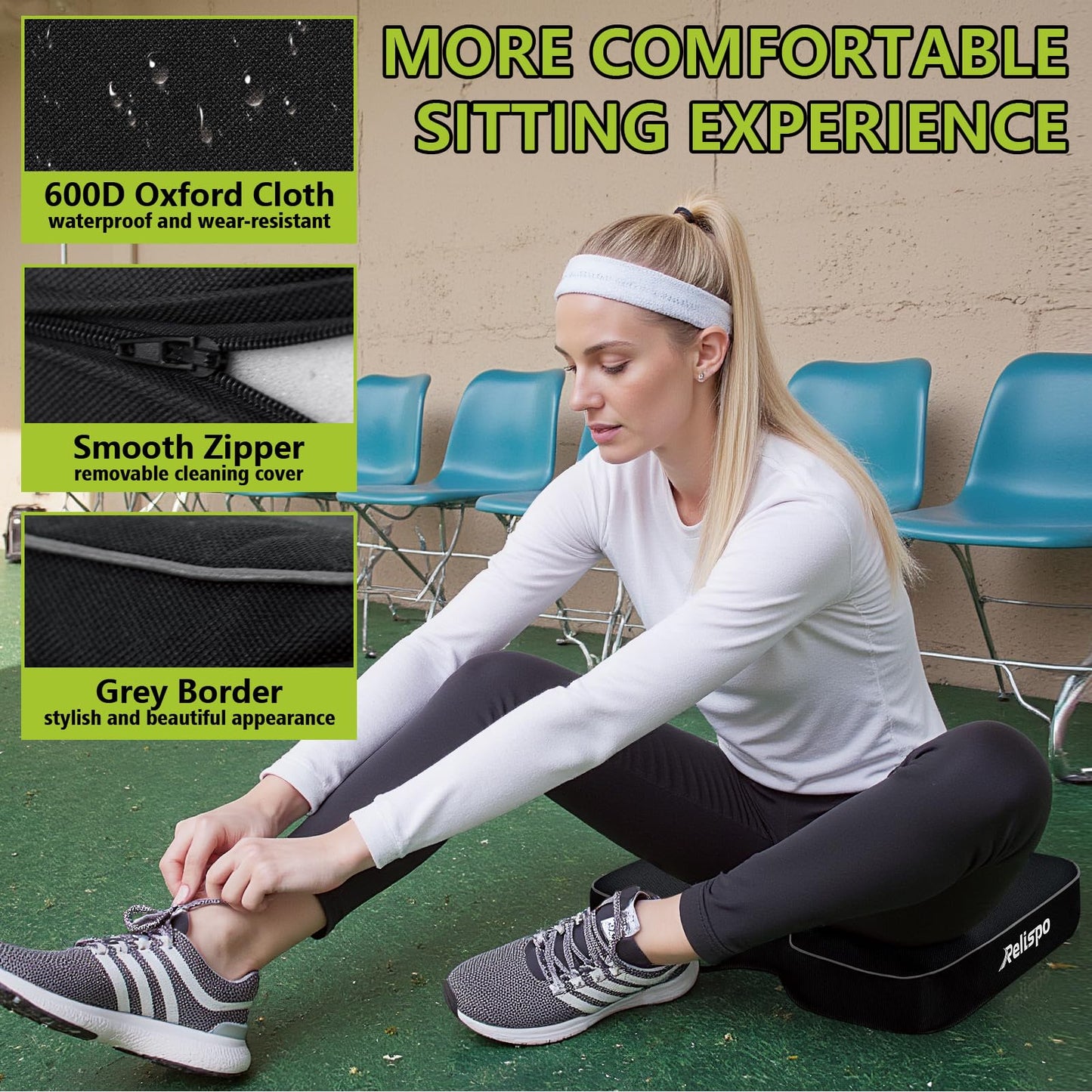 Relispo Stadium Seats for Bleachers with Integral Cutting Memory Foam, Stadium Seat Cushion Waterproof Extra Thick Bleacher Cushion, Portable Stadium Cushions for Indoor Outdoor Events (2 Packs)