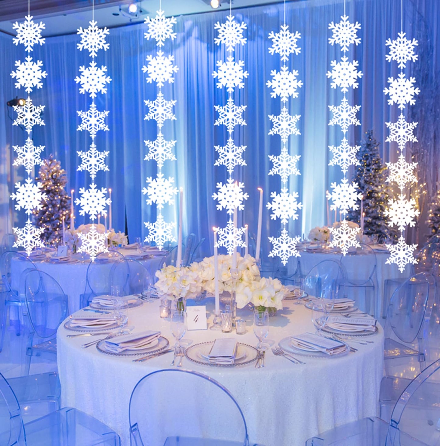jollylife 12PCS Snowflake Garland Winter Party Wonderland Birthday Decorations - Christmas Snow Flake Streamers Strings Hanging Decor