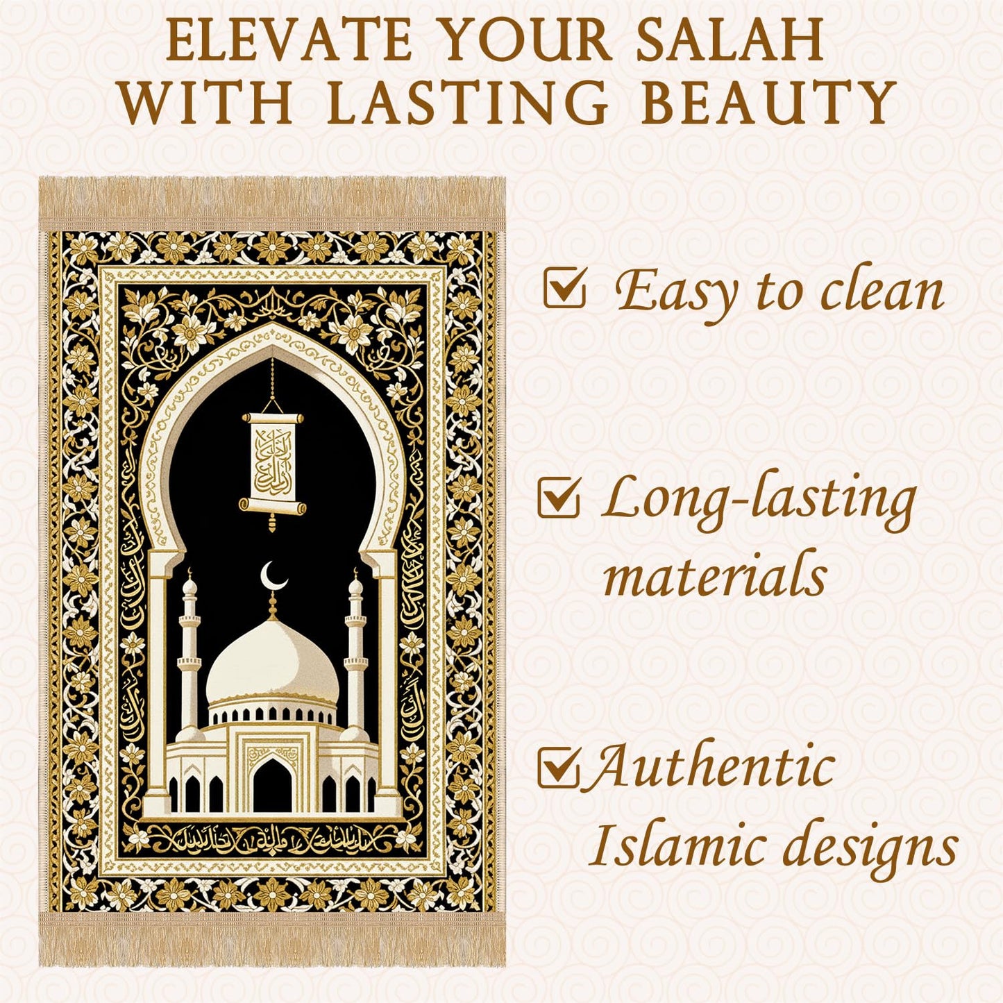 Prayer Mat Beads Ramadan Gifts - Thick Muslim Prayer Rug Islamic Tasbih Black Prayer Beads, Islamic Praying Mat Carpet for Namaz Salah Meditation Eid Decorations for Home