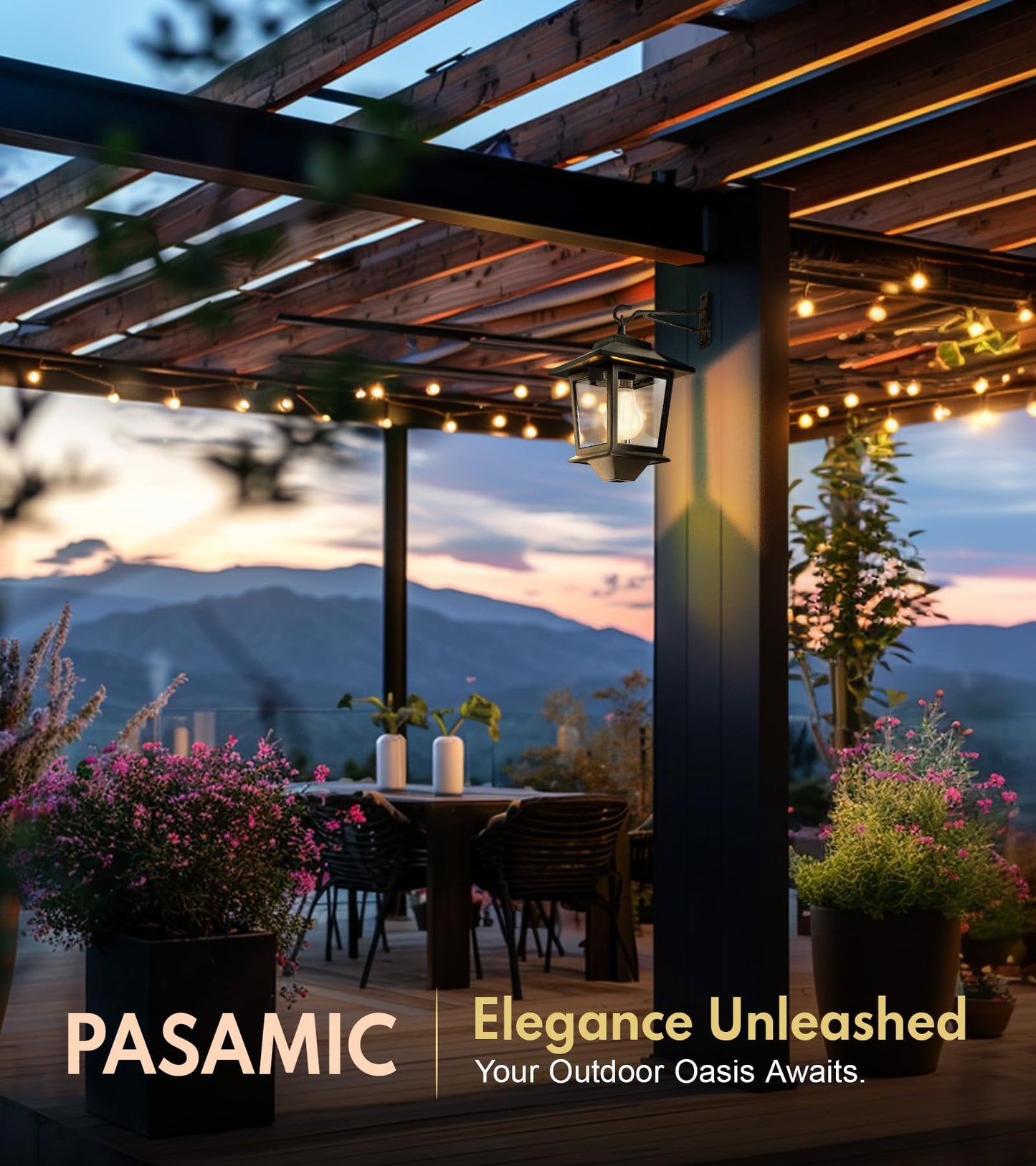 PASAMIC 2 Pack Solar Wall Lanterns with Replaceable Bulb,Outdoor Hanging Lights with 4 Solar Panels,Dusk to Dawn Led Outdoor Wall Sconce, Anti-Rust Waterproof Lanterns with Hooks,3000K Warm White