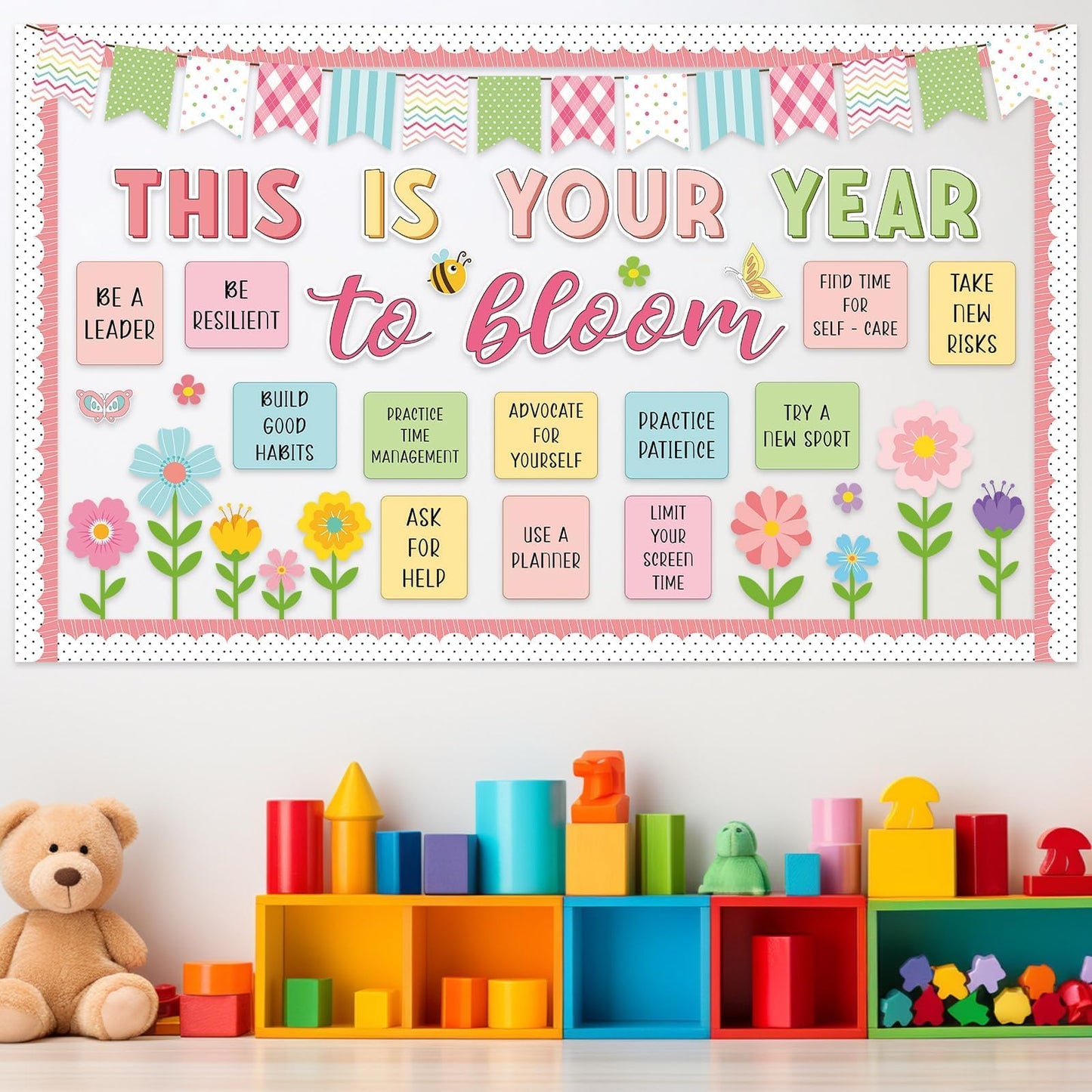 Spring Bulletin Board Decorations Positive Flower Butterfly Paper Cutouts Inspirational This is Your Year Bulletin Board Set Spring Bee Floral Poster for School Class Chalkboard Wall Decoration Favor