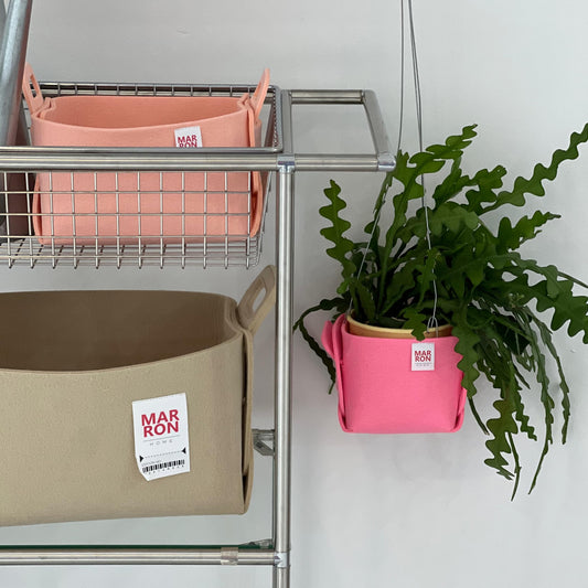 MARRONS Collapsible Felt CHARCOL Storage Bin Small 7.1"x5.1"x5.1" – Foldable Basket with Handles for Closet, Toy Storage, Laundry Room Organization, Decorative Storage Baskets for Shelves, Nursery