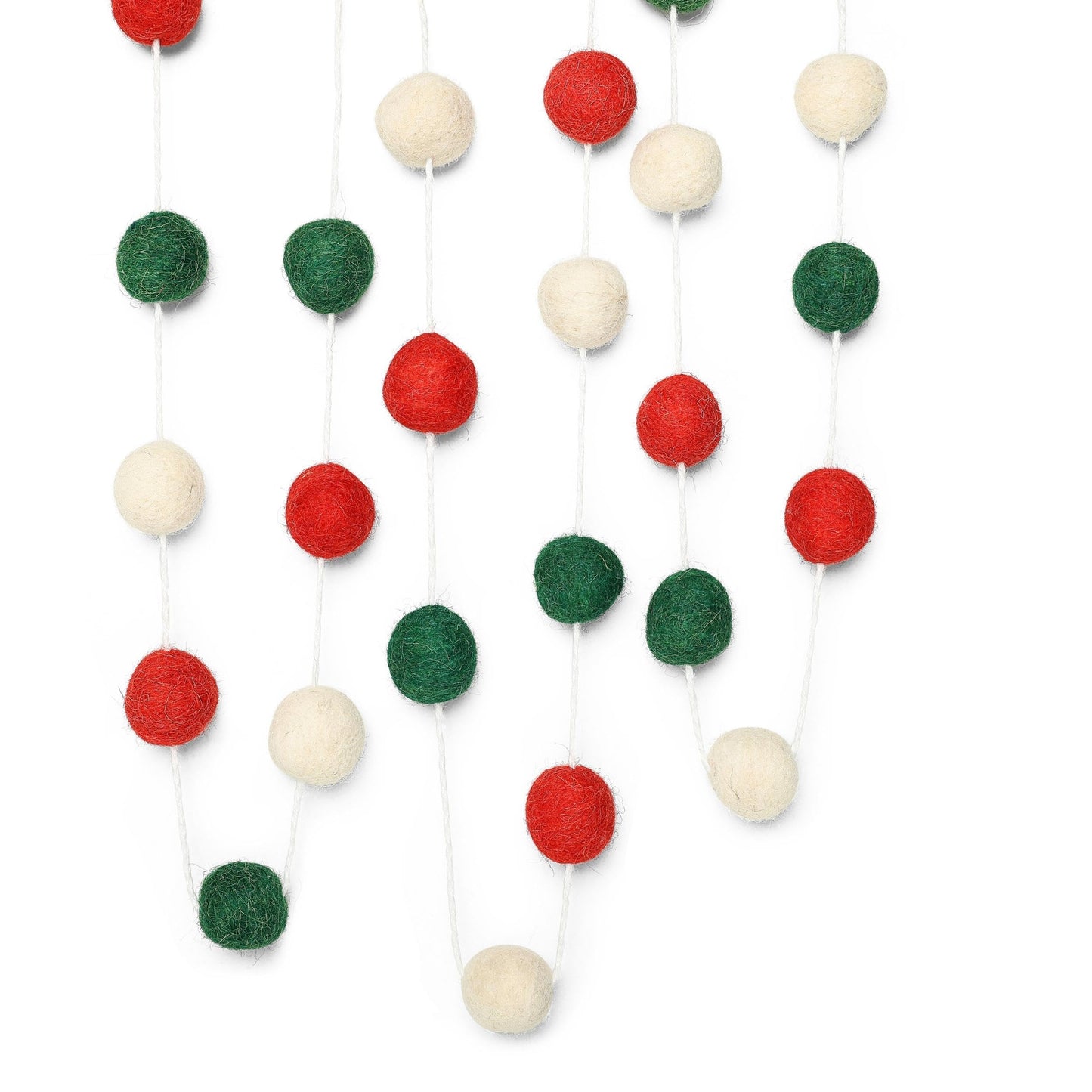 BIRDROCK HOME 3-Pack Felt Garland | 6.5ft or 78in Long Christmas Decoration with 24 Pom Pom Balls in Red, White & Green. Ideal for Trees, Fireplace Mantels, Stairs, Walls & Festive Holiday Decor Ideas