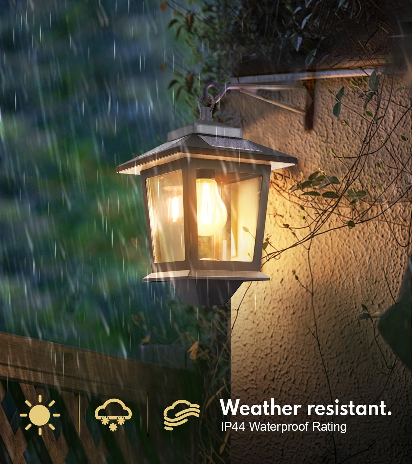 PASAMIC 2 Pack Solar Wall Lanterns with Replaceable Bulb,Outdoor Hanging Lights with 4 Solar Panels,Dusk to Dawn Led Outdoor Wall Sconce, Anti-Rust Waterproof Lanterns with Hooks,3000K Warm White