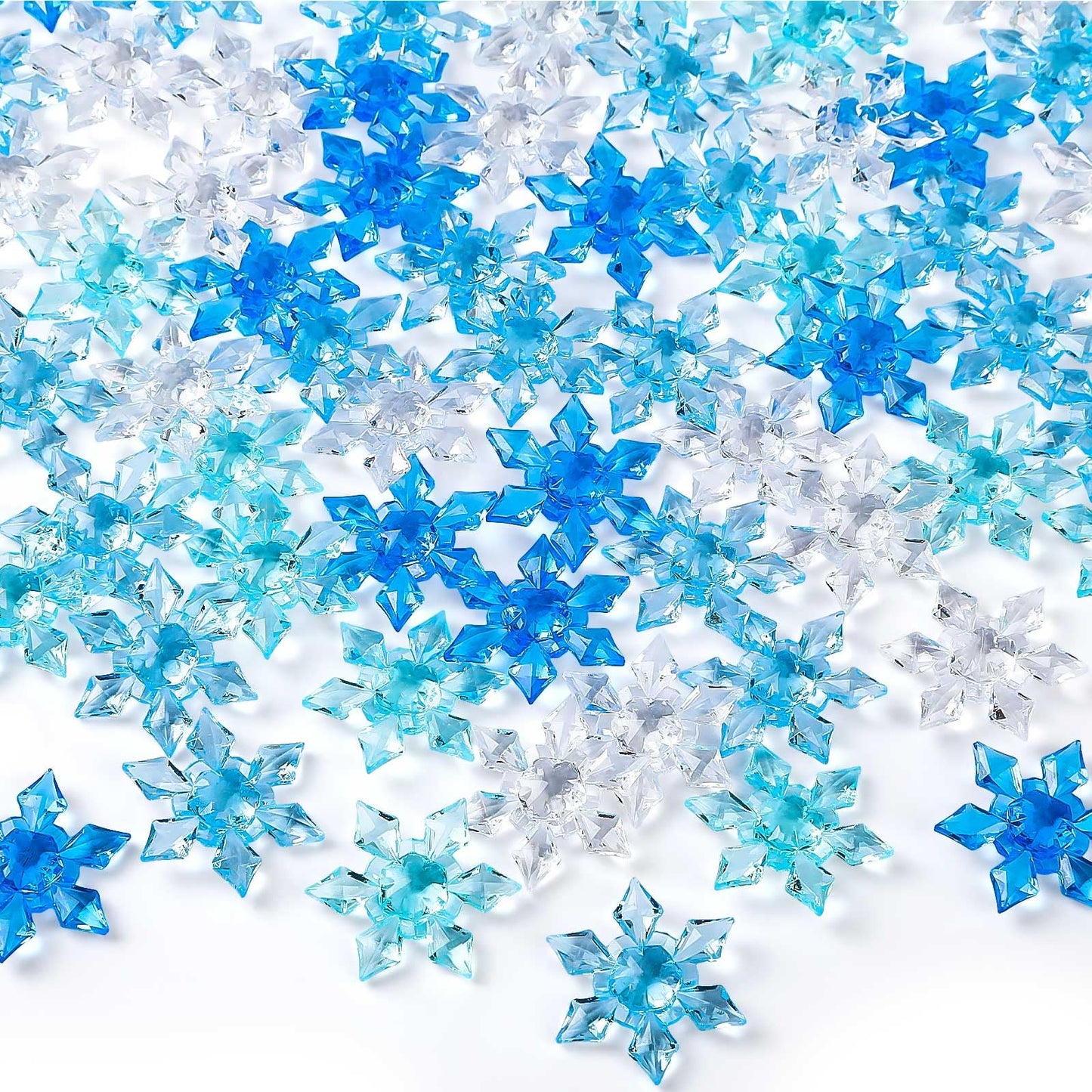 BOARDFEB 120Pcs Winter Acrylic Snowflake Ornaments 3D Blue Translucent Snowflake Crystals Gems Christmas Xmas Pendant Beads DIY Crafts for Vase Filler, Party Wedding Arts Crafts Decoration