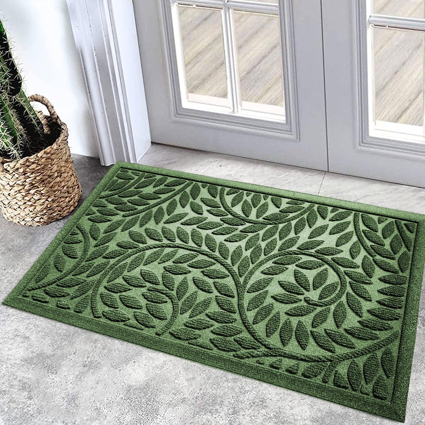 Bulijojo Front Door Mat Entrance,Durable Heavy Duty Welcome Mat,Thick Absorbent Natural Rubber Non Slip Mat,Sturdy Entryway Green, 17"x30"