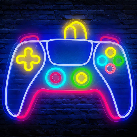 Gamer Neon Sign 17'' x 13'' Big Colorful Gaming Controller Neon Light Dimmable USB Powered Gamepad Shaped Gaming Led Light Up Sign for Teens Boys Bedroom Men Caves Kids Home Party Wall Decor