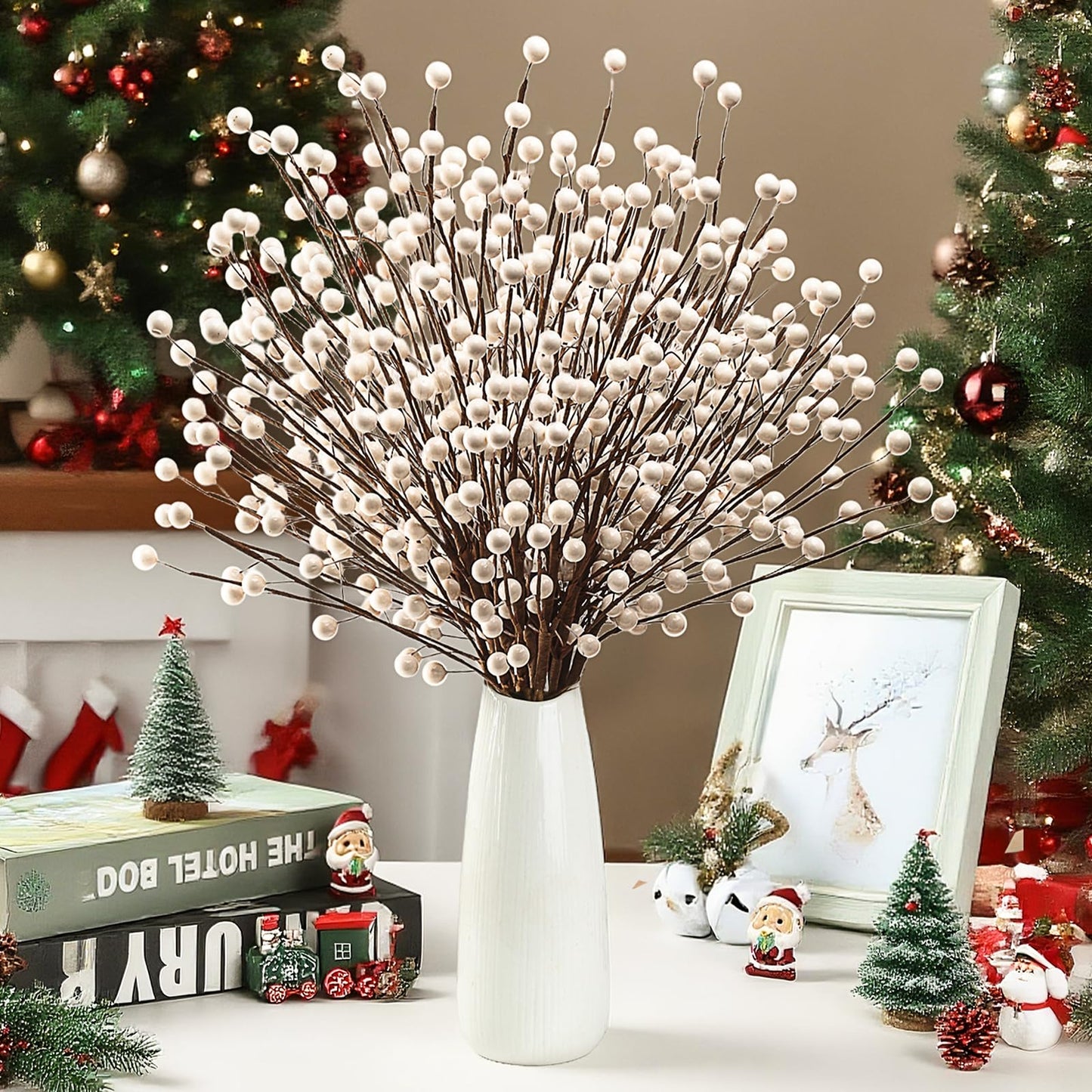 Kanxinr Winter Decorations 12Pcs Artificial Berry Stems White Berry Picks for Christmas Holiday Home Centerpieces Decor (Cream)