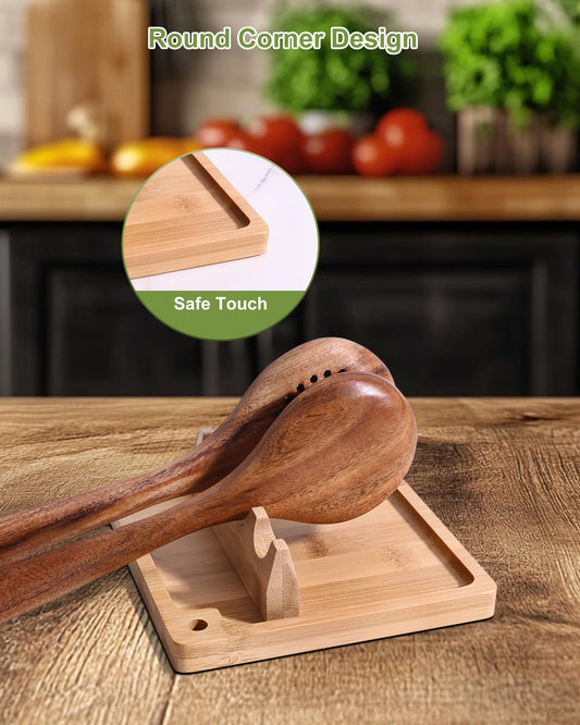Spoon Rest for Stove Top, Bonfixe Magnetic Kitchen Utensil Rest, Heat-Insulation Bamboo Spoon Holder, Removable Kitchen Utensil Holder for Multiple Spoons, Ladles, Spatulas