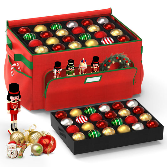 Ornament Storage Box, Large Christmas Ornament Storage Box, Stores 72 4'' Ornaments , Ornaments Storage Containers with 3 Trays, Durable and Portable, 600D Tear-Proof Material, Extra Pockets Red