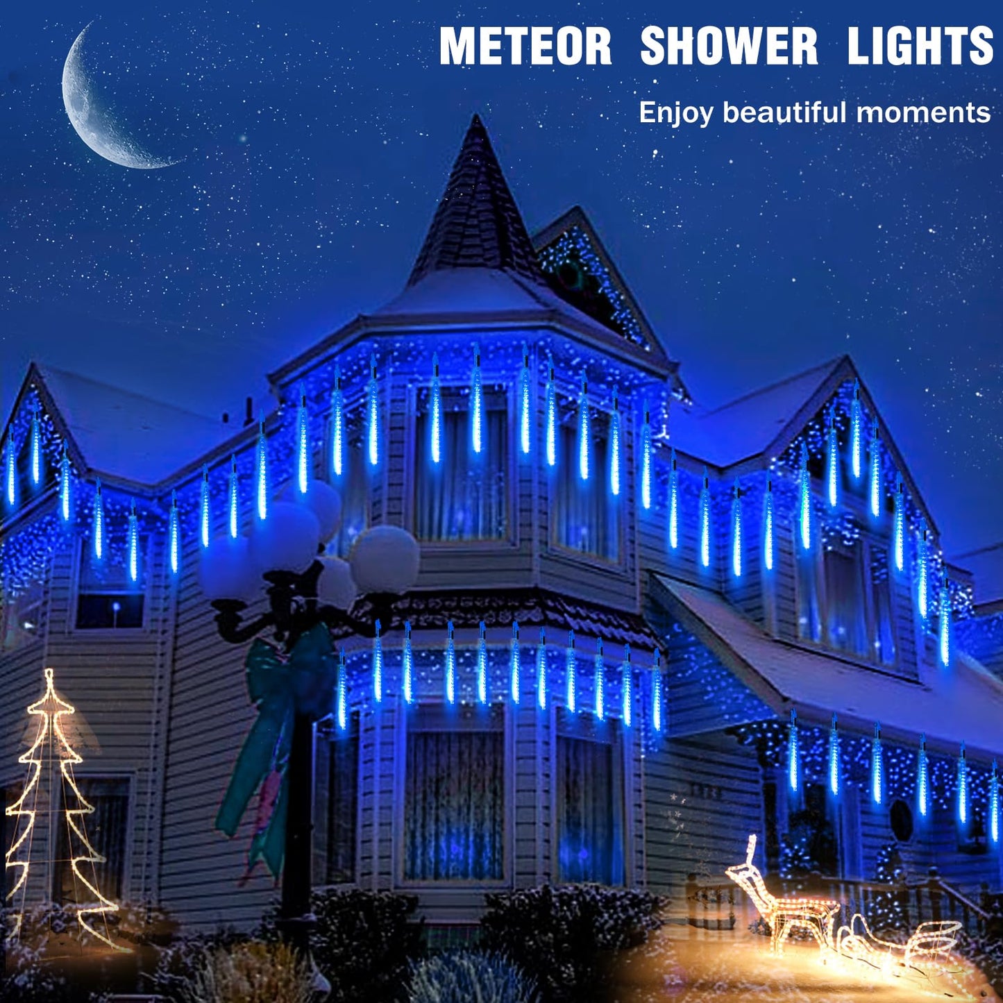 Roytong Christmas Meteor Shower Lights Outdoor - 12 Inch 10 Tube 360 LED High Brightness Falling Rain Icicle Cascading Lights for Xmas Tree Eaves Patio Decor (Can Connect 100 Sets)