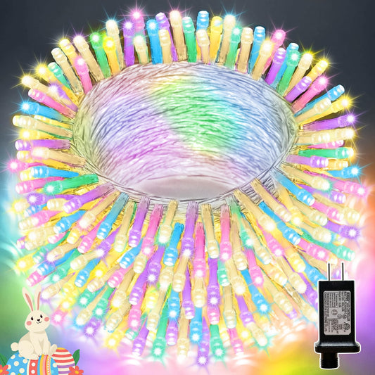 LAMPHOME 33ft 100 LED Easter String Lights Plug in, Pastel Twinkle Fairy Lights with 16 Modes, Warm & Multicolor Colored Easter Outdoor Indoor Decorations for Spring Xmas Wedding Party