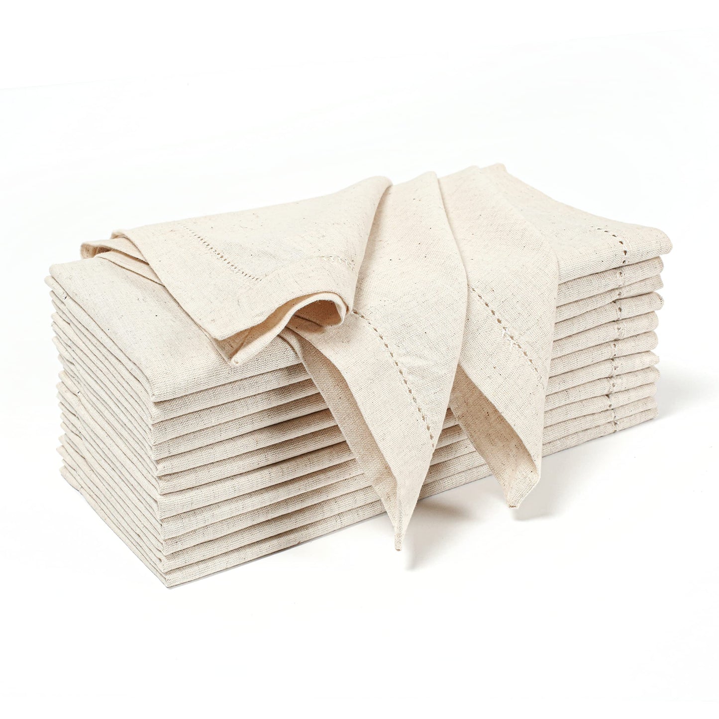 Flax Hemstitchend Cloth Dinner Napkin Set of 12 Natural 20x20 Inches, Premium Cotton Linen Dinning Table Napkins Ideal for Guest, Spring, Cocltail | Soft Neutral Event Napkin for Easter Basket Decor