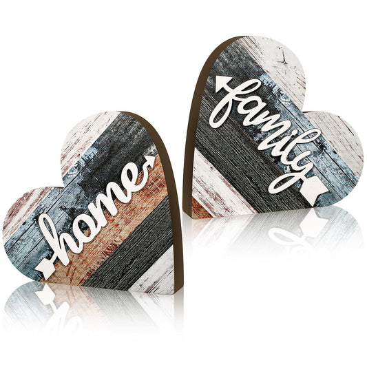 Jetec 2 Pcs Rustic Wooden Heart Table Decor, Daisy Farmhouse Home Decor, Bless This Home & Be Kind Sign for Living Room, Dining Room, Shelf & Mantel, Ideal Housewarming & Birthday Gift(Simple Style)