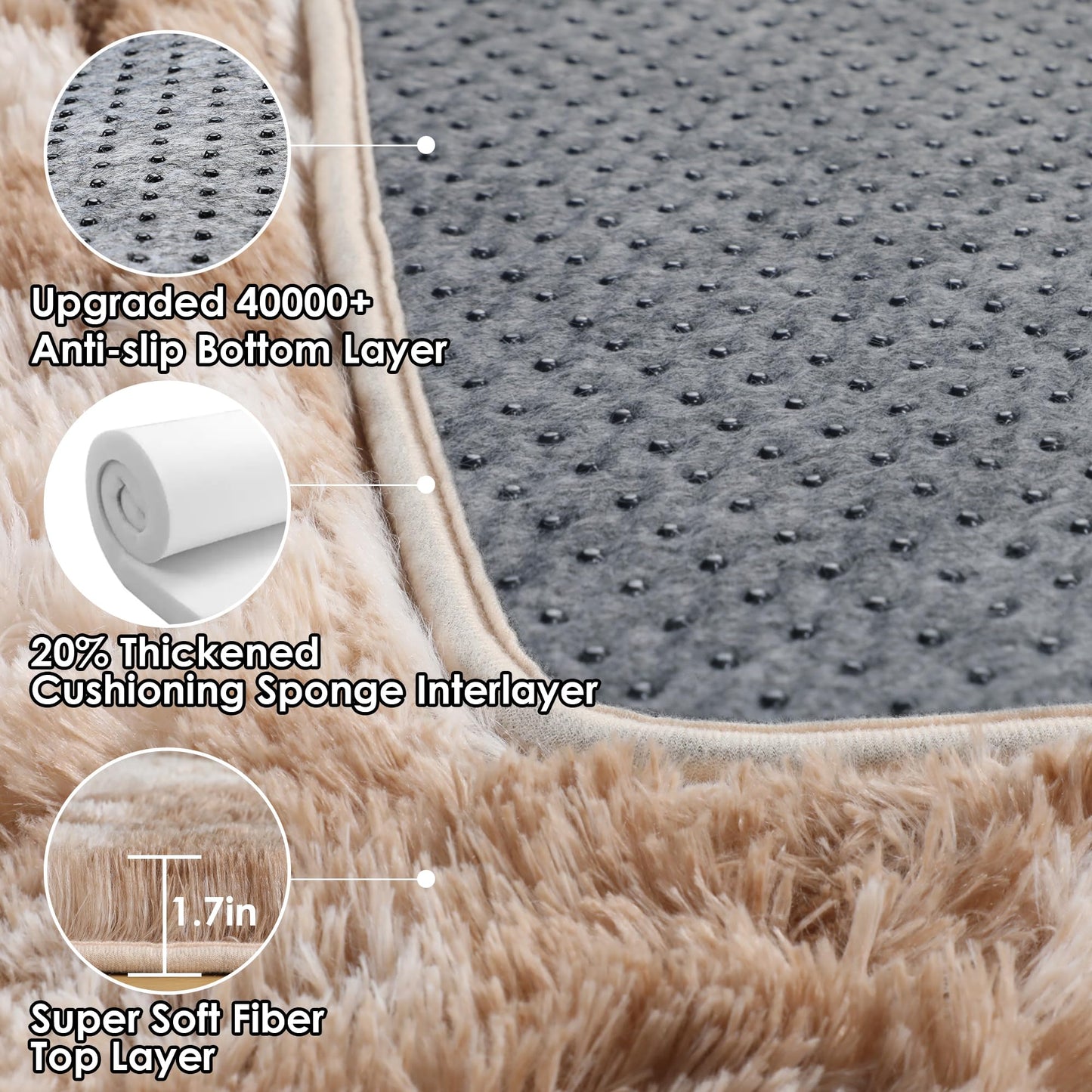 ONASAR Runner Rugs for Bedroom Living Room, Tie-Dyed Beige 2x6 Bedside Hallway Fluffy Area Rug, Ultra Soft Plush Furry Faux Fur Non Slip Floor Carpet for Nursery Kids Dorm Closet Home Decor