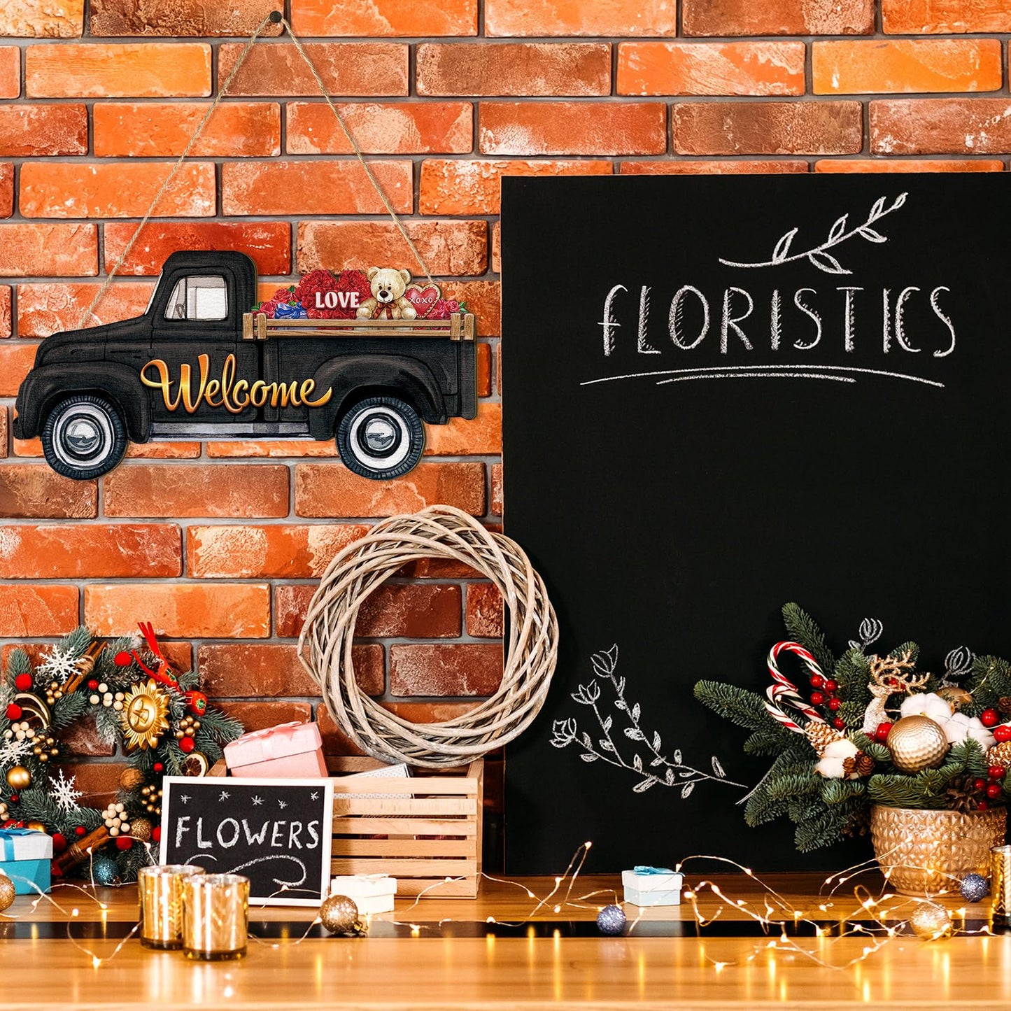 Ferraycle Independence Day Interchangeable Welcome Sign 4th of July Seasonal Truck Decor Door Signs with 12 Holiday Icons Rustic Farmhouse Interchangeable Holiday Decor(Black, Lateral Style)