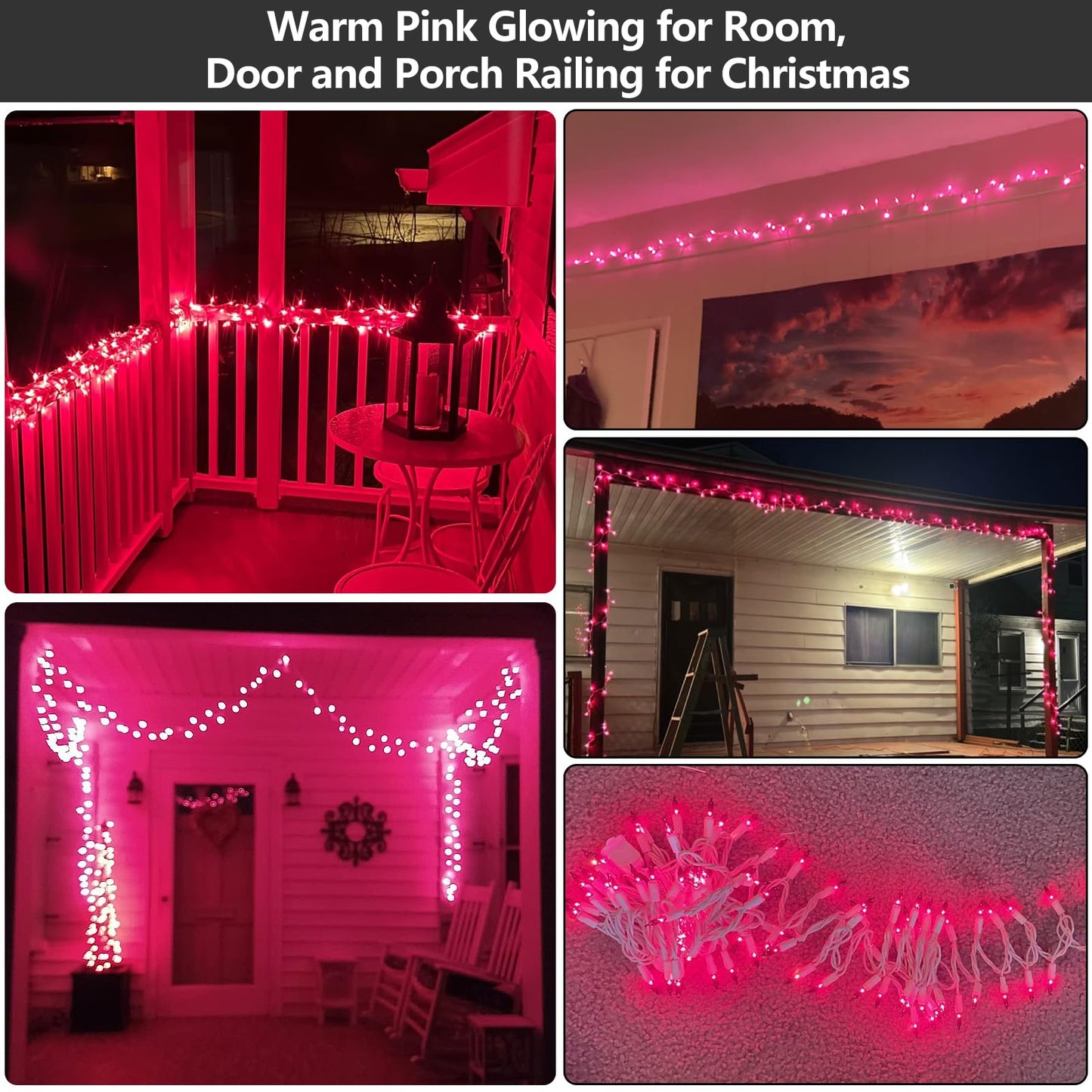TIGOMOOV Pink Mini Christmas String Lights, 21ft 100 Count Incandescent Lights with White Cord, Plug in Pink Fairy Lights for Christmas Tree Valentine's Day Bedroom Wedding Indoor Outdoor Home Decor
