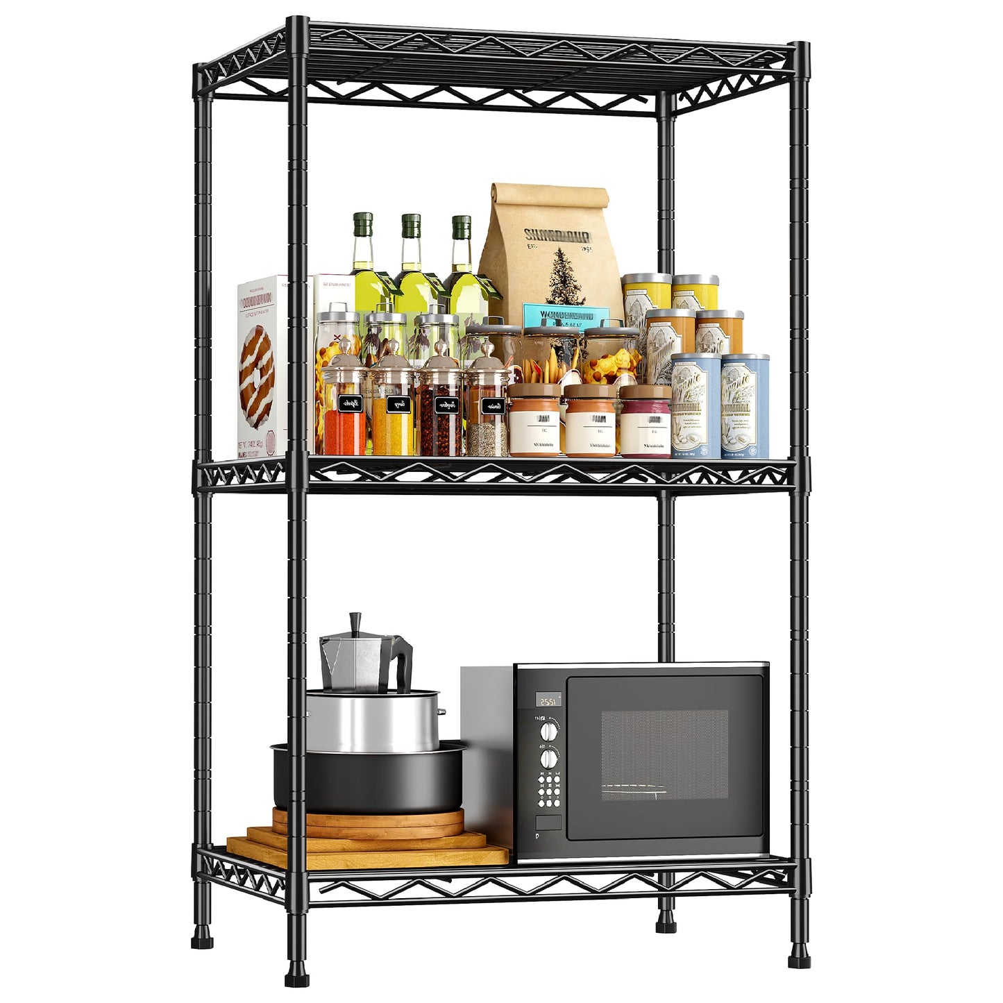 DurayLoly 3 Tier Metal Wire Storage Shelves,Adjustable Small Wire Shelving Unit,Utility Storage Rack for Kitchen,Bedroom,Laundry Room,Pantry & Office,17.7”Wx11.8”Dx35.4”H,Black