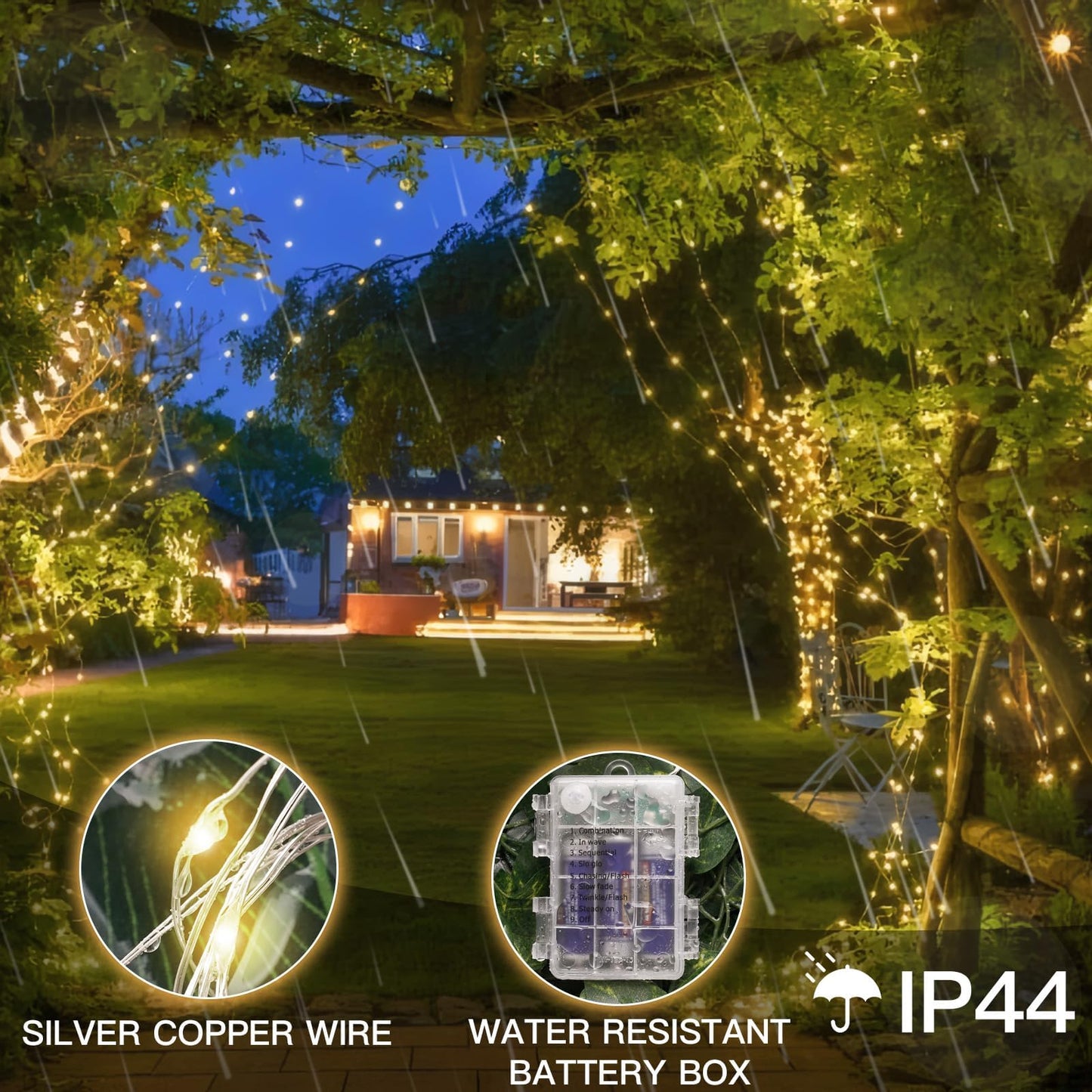 suddus 66ft 200 LED Outdoor String Lights,Fairy Lights Battery Operated with Remote, Twinkle Lights Battery Operated for Bedroom, Dorm, Patio, Fireplace,Garden, Party, Wedding DIY,Indoor(Warm White)