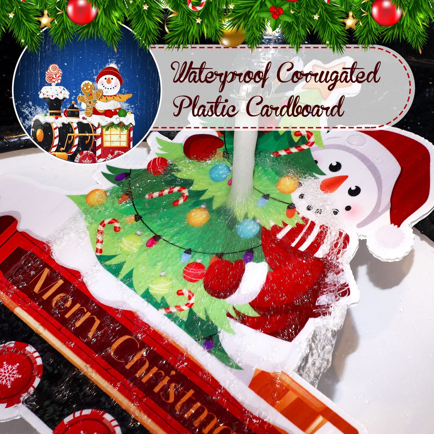 Marsui 4 Pieces Christmas Train Decorations Outdoor Yard Lawn Signs Christmas Tree Gingerbread Santa Snowman Reindeer Train with 8 Stakes for Xmas Holiday Outside Garden Lawn Yard Decor