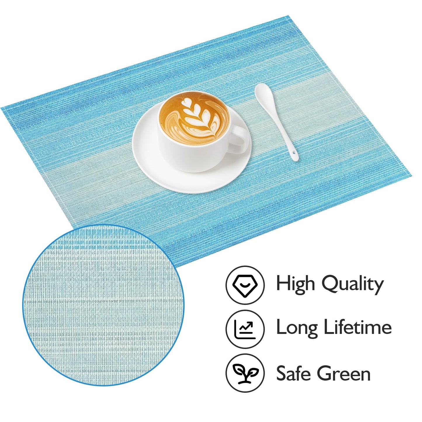 Niviy Placemats, Placemats Set of 4, 12x18 Inch Washable Place Mats Easy to Clean Heat Resistant Table Mats Wipeable Placemat for Holiday Party Kitchen Dining Table Decoration, Blue