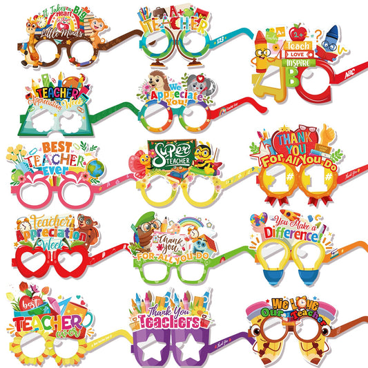 HOWAF 28pcs Thank You Teachers Paper Eyeglasses for Teacher Appreciation Week Photo Booth Props, Teacher Appreciation Week Eyewear Glasses for Teachers Day Decorations, Thank You Teachers Glasses