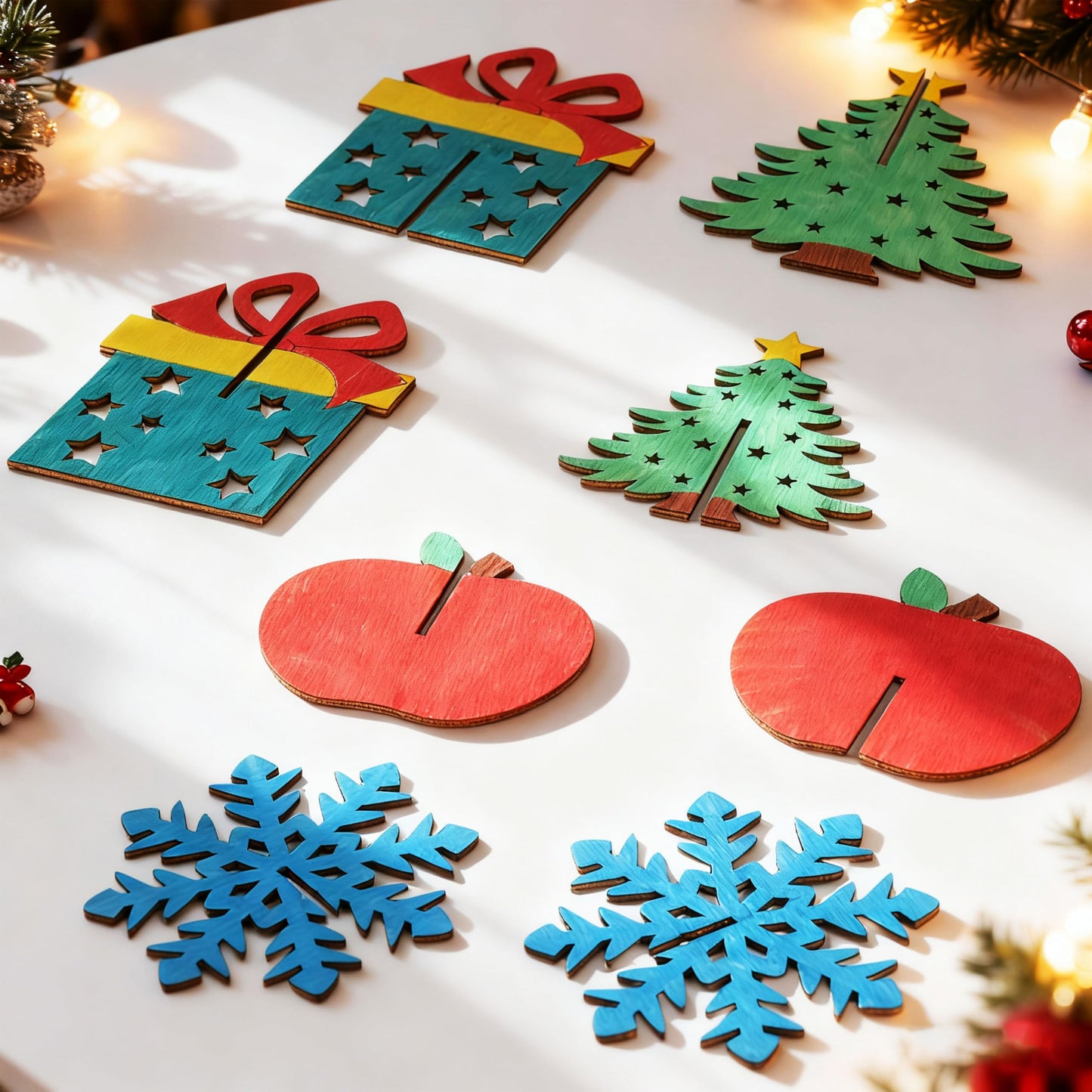 BENIMUS DIY 3D Christmas Wood Crafts to Paint, Unfinished Wooden Table Decorations, Wooden Slices Christmas Decor Cutouts Ornaments for Painting Decorations (32 PCS)