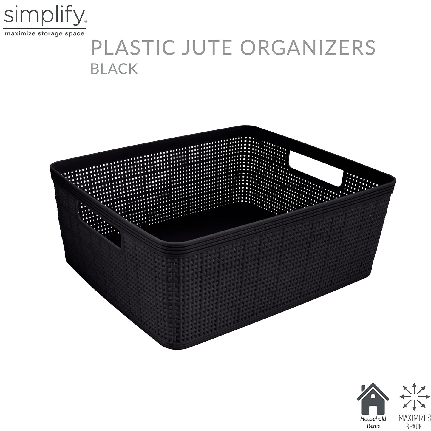 Simplify 10 Piece Organizing Set | Multiple Size Bins | Multipurpose | Office | Desk | Dorm | Bathroom | Storage Basket | Small Items | Accessories | Black