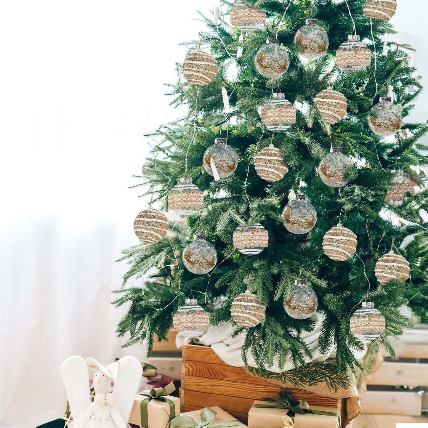 MuRealy Champagne Ornament Set - 9 PCS 3.15 Inch Shatterproof Glitter Hanging Balls - Plastic Decor Balls for Holiday Party, Christmas Tree (8cm)