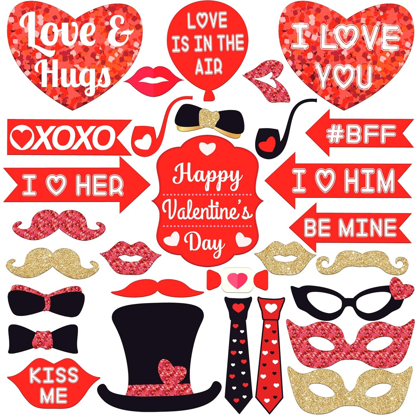 KatchOn, Red Valentines Photo Props - Pack of 30 | Valentines Day Photo Booth Props | Valentines Day Decorations | Valentine Day Props for Photography | Valentine Props for Valentine Day Décor
