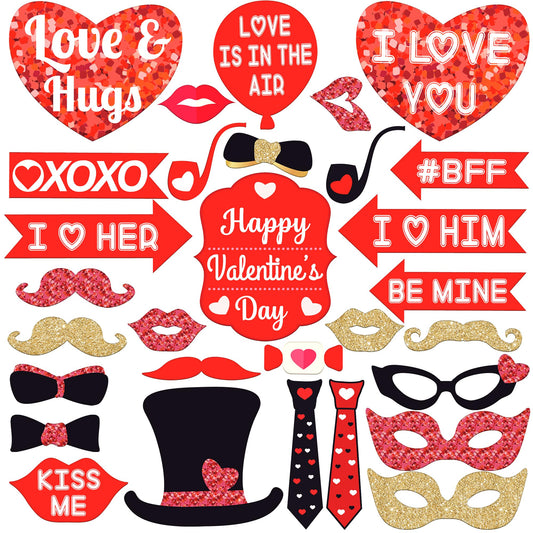 KatchOn, Red Valentines Photo Props - Pack of 30 | Valentines Day Photo Booth Props | Valentines Day Decorations | Valentine Day Props for Photography | Valentine Props for Valentine Day Décor