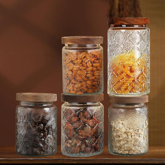 LYXFZQ 34 OZ Vintage Glass Jar with Lid, Airtight Food Storage Canisters with Bamboo for Kitchen Counter Pantry, Ideal for Coffee, Candy, Tea, Oats, Sugar, Cookies Decorative Jars-Sunflower