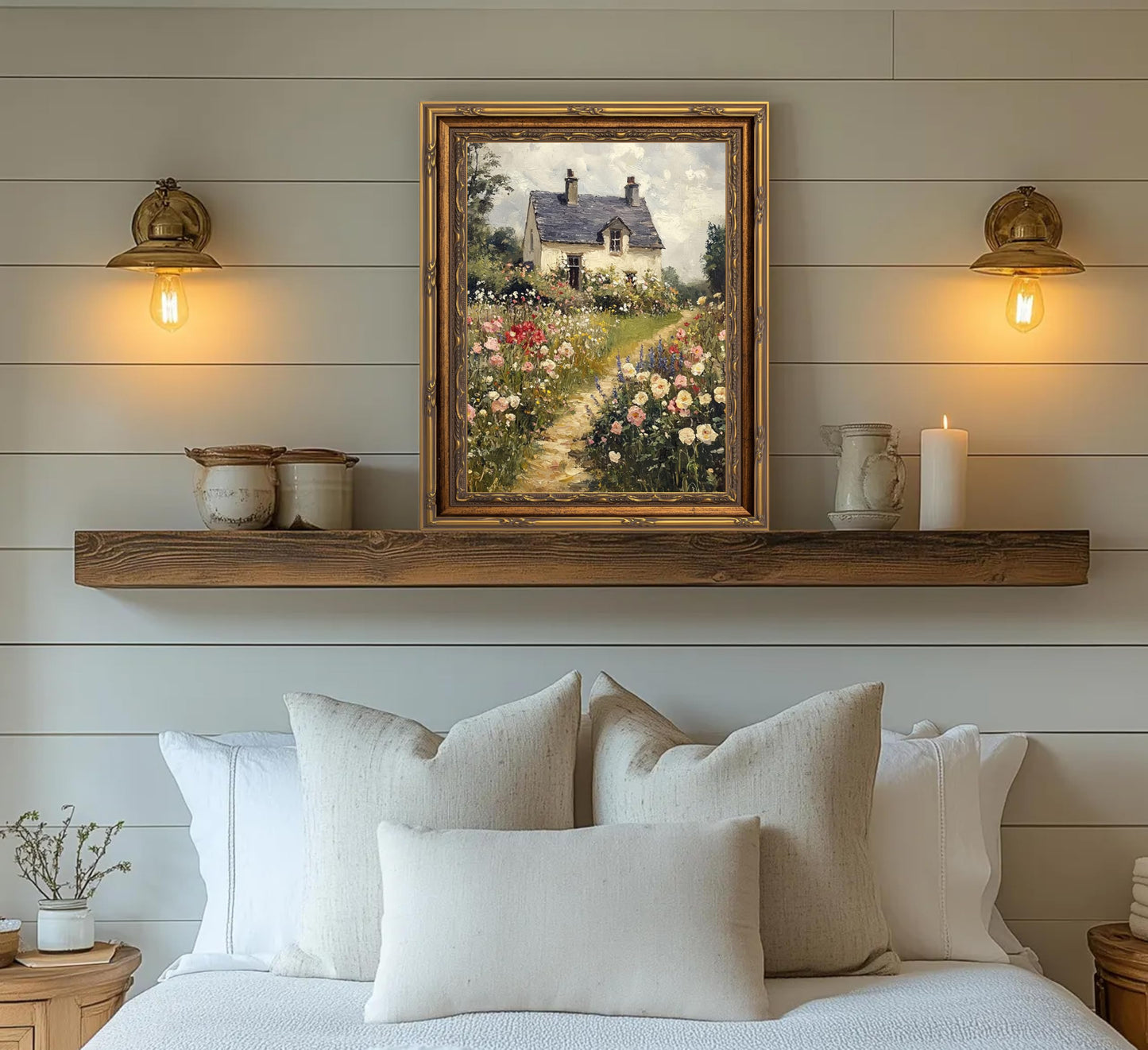 3D Textured Canvas Wall Art Vintage Carved Gold Frame Vintage Country Farmhouse Wildflower Nature Floral Relief Poster Print Artwork for Bedroom, Bathroom, Living Room Office Home Decor