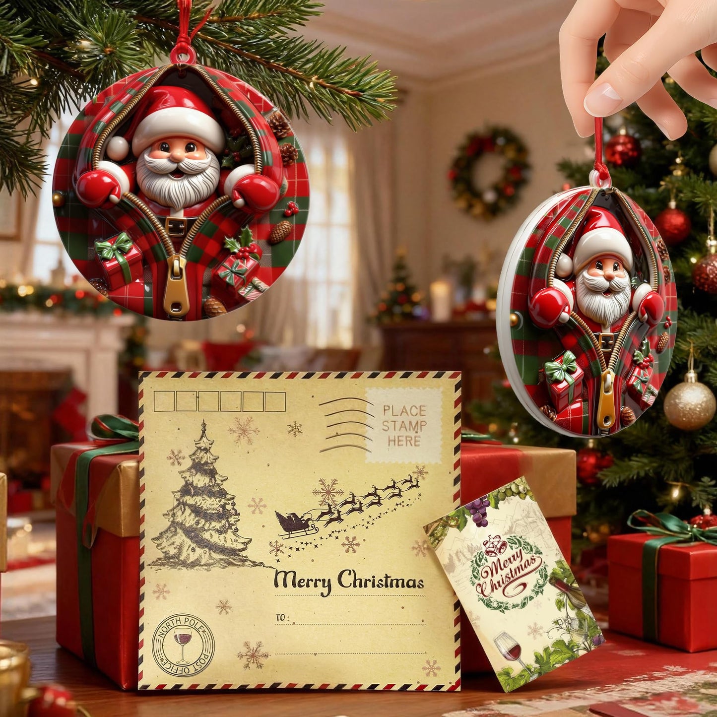 Funny Christmas Ornaments 2025, 3.4 in Zipper Santa Ornaments for Christmas Tree, Unique Relief Resin Personalized Christmas Ornaments, Santas Gift Exchange Ornaments (Santa)