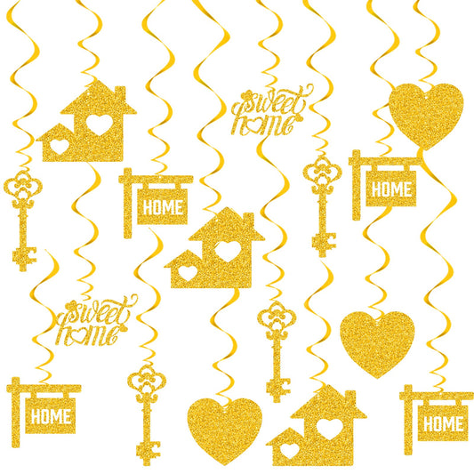 Containlol 40 Pieces Housewarming Party Decorations Welcome Home Swirl Supplies Hanging Glitter Swirls Sweet Home Decor Housewarming Hanging Signs for Welcome Party Decorations(Gold)