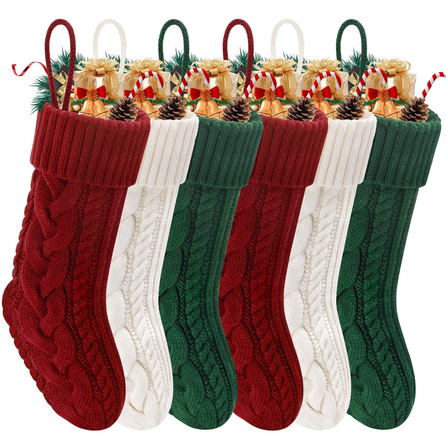 Doitory Christmas Stockings 6 Pack 18 Inches Large Size Knitted Stocking Christmas Decorations for Family Holiday Party Decor