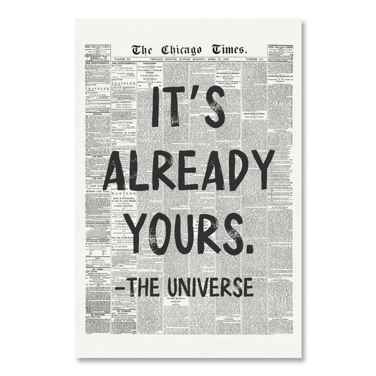 Yermidi Vintage Newspaper Wall Art It's Already Yours Motivational Quote Future Poster Black and White Typography Canvas Prints Positive Thinking Home Dorm Wall Decor Aesthetic 8x12inch Unframed