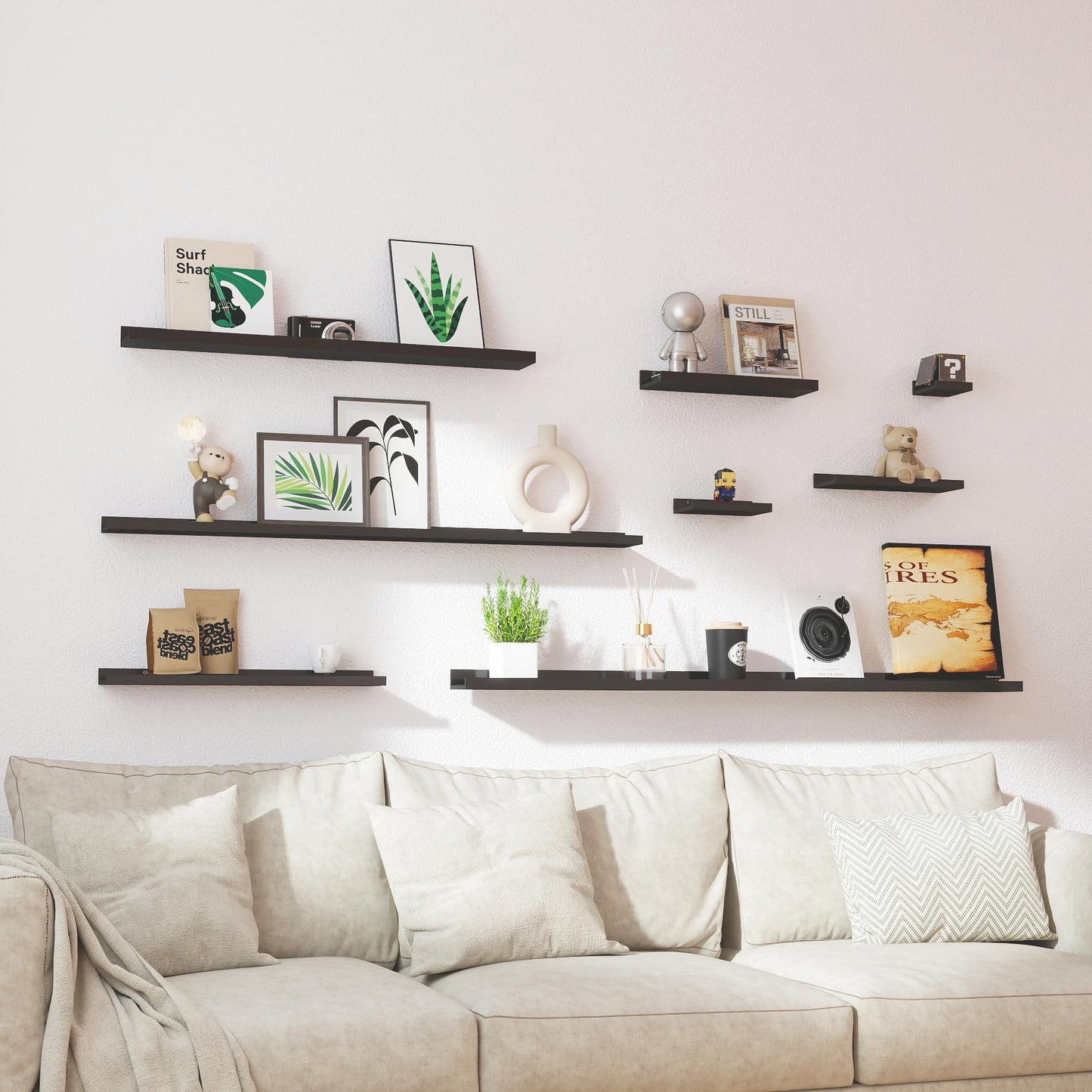 Solrot Black Floating Shelves for Wall Decor, Wall Mounted Wood Storage Shelf for Bedroom, Living Room, Bathroom, Kitchen, Nursery, Display Picture Ledge Shelf with Lip Set of 2-14 Inches, Black