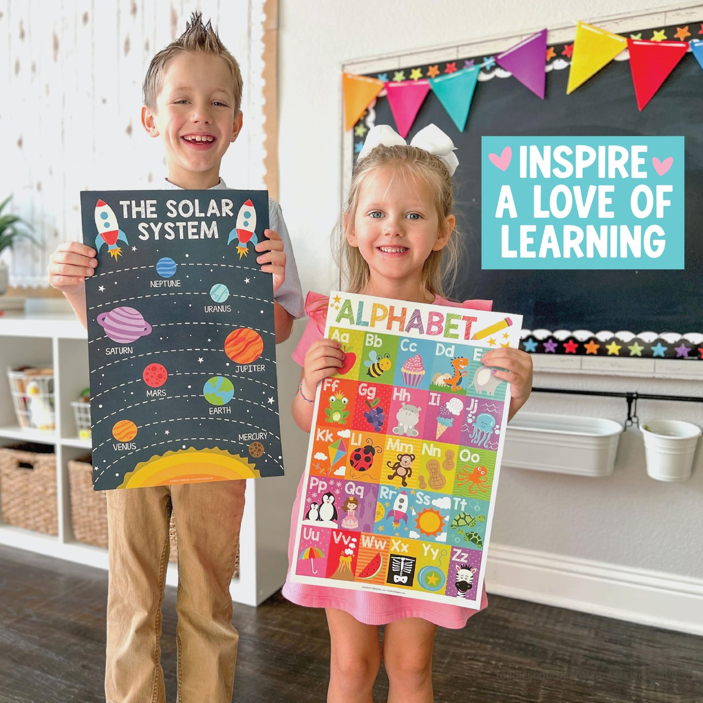 Hadley Designs 16 Educational Posters for Toddler Learning Activities - Alphabet Daycare Essentials, Laminated Pre-K Posters for Toddlers 1-3, Preschool Learning Activities, Rainbow Classroom Decor