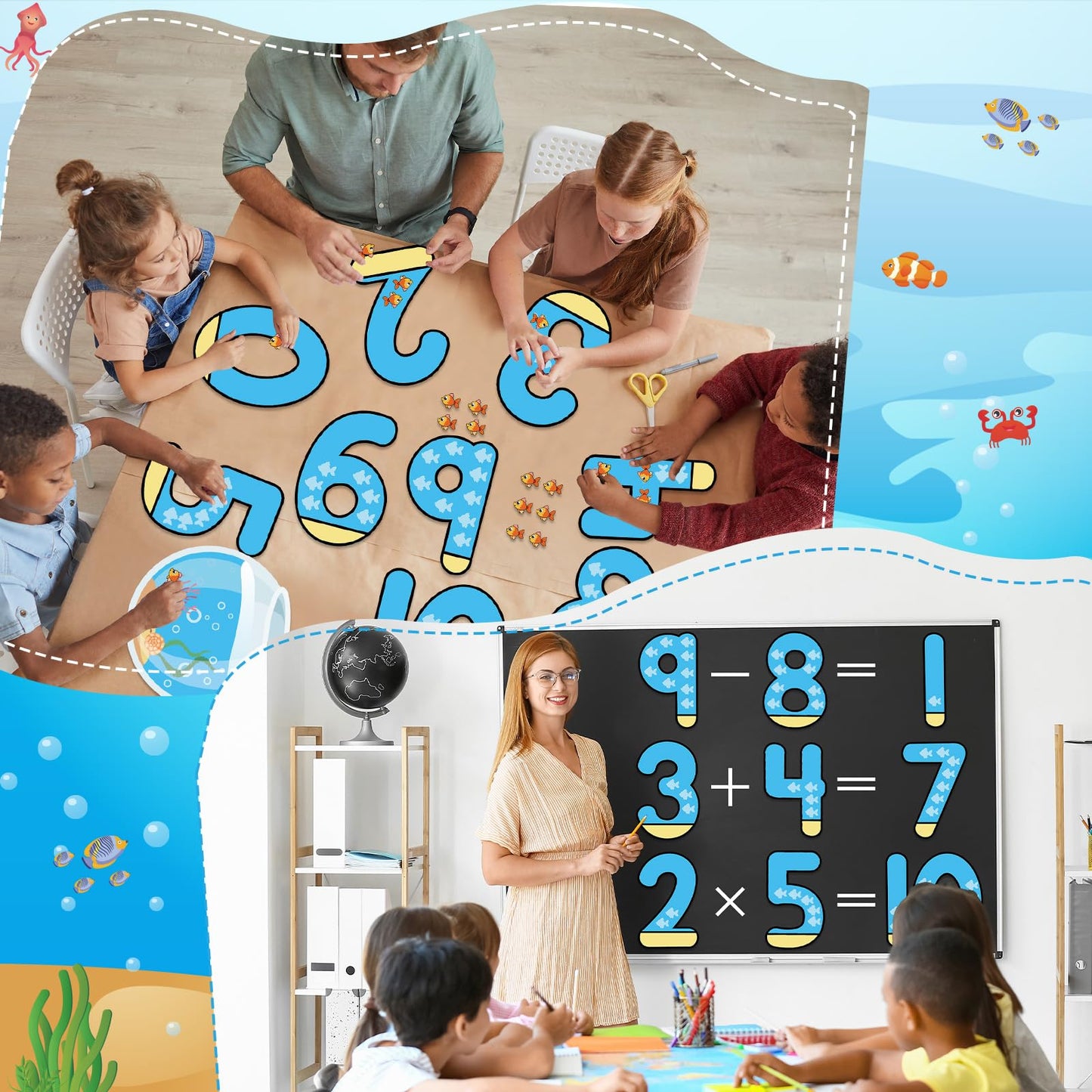 Lonfliness 32Pcs Jumbo Numbers Bulletin Board Set for Classroom Ocean Educational Learning Math Posters for Kids Numbers 1-10 Poster for Elementary School Math Classroom Wall Decor